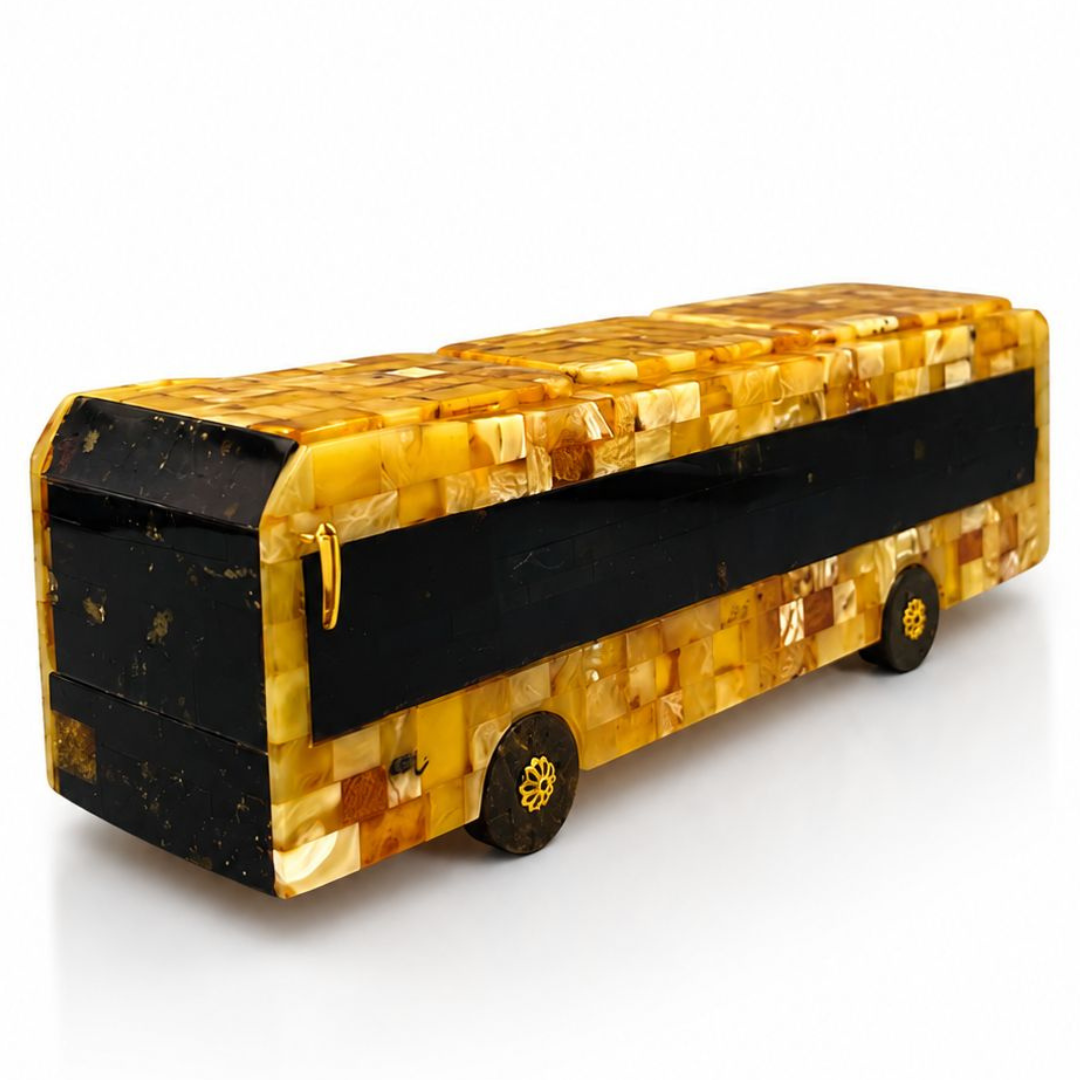 Handmade Baltic Amber Bus Sculpture
