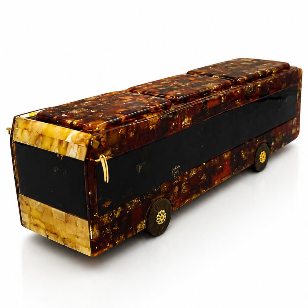 Handmade Baltic Amber Bus Sculpture