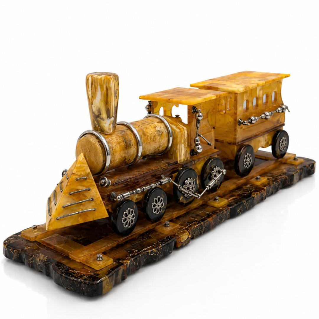 Handmade Baltic Amber Train Sculpture
