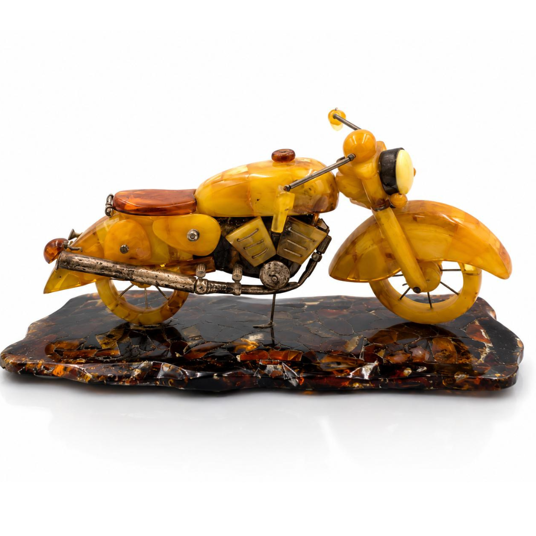 Handmade Baltic Amber Motorcycle  Sculpture