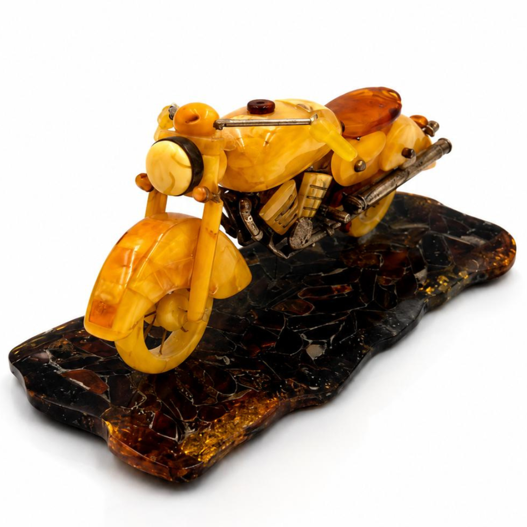 Handmade Baltic Amber Motorcycle  Sculpture