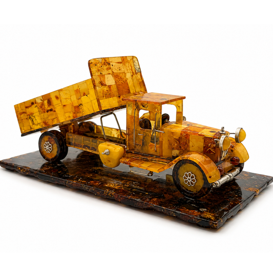 Handcrafted Amber Dump Truck Figurine