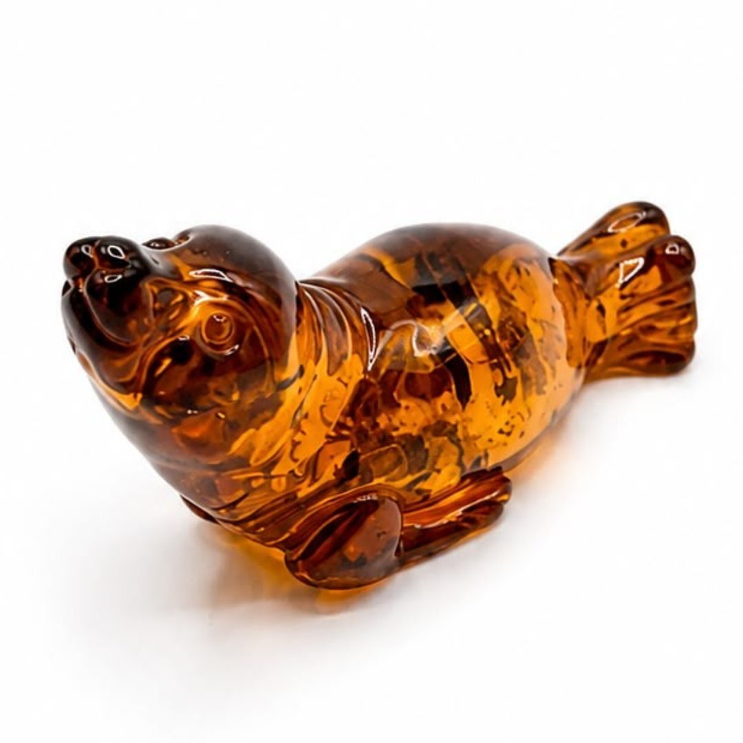 Cognac Baltic amber seal figurine