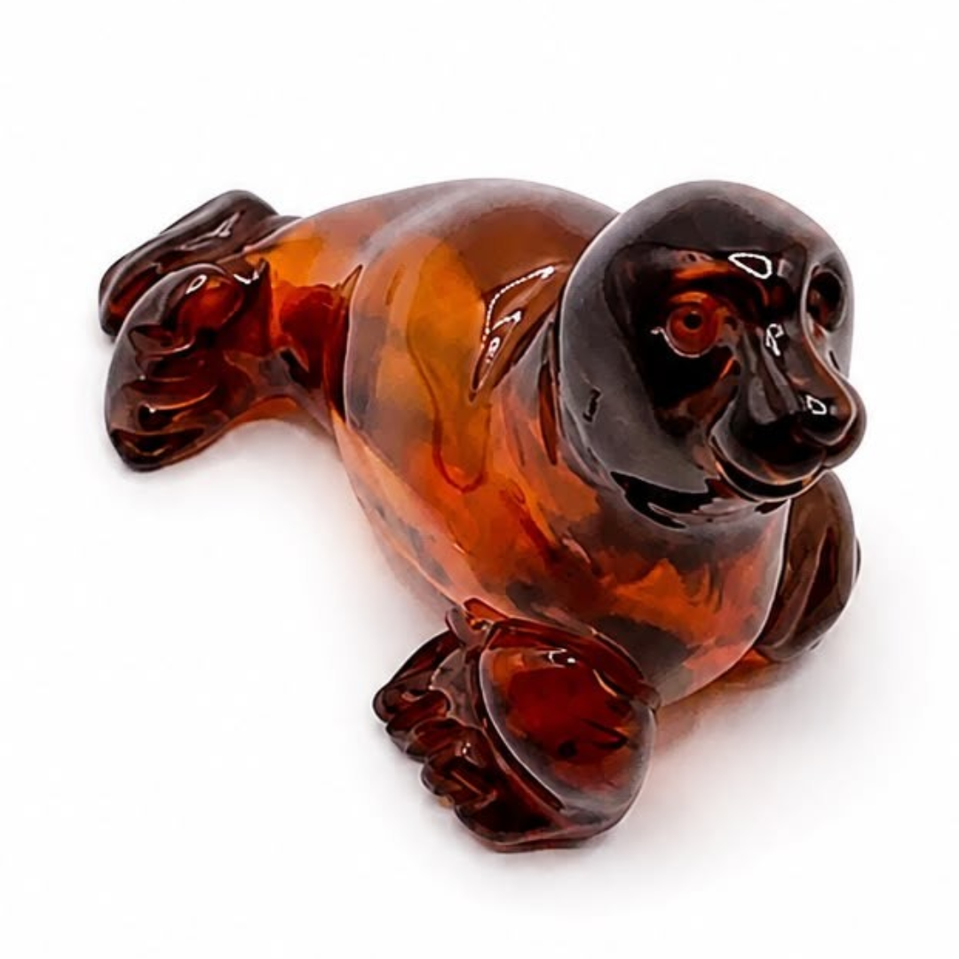 Cognac Baltic amber seal figurine