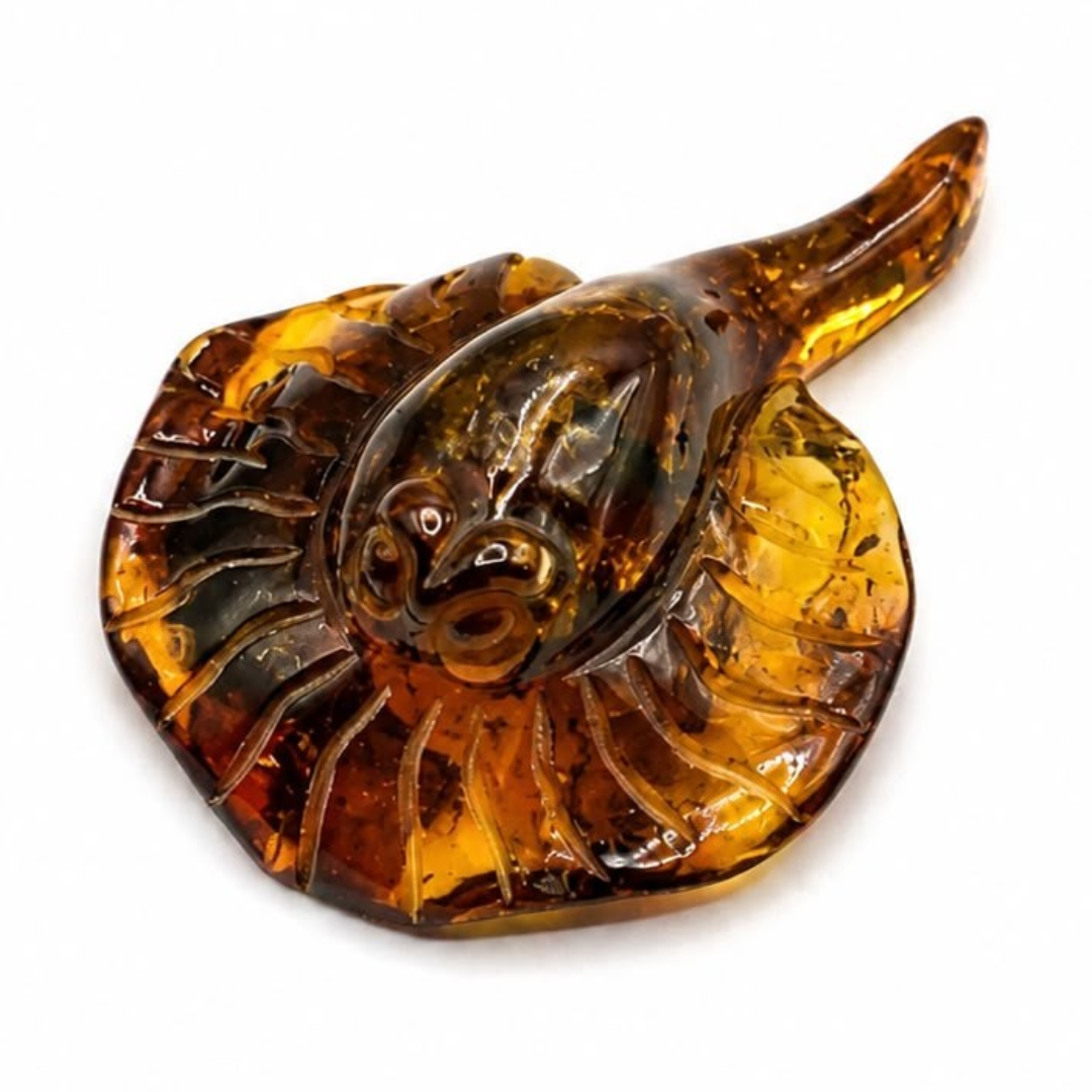 Cognac and green and honey Baltic amber raja figurine