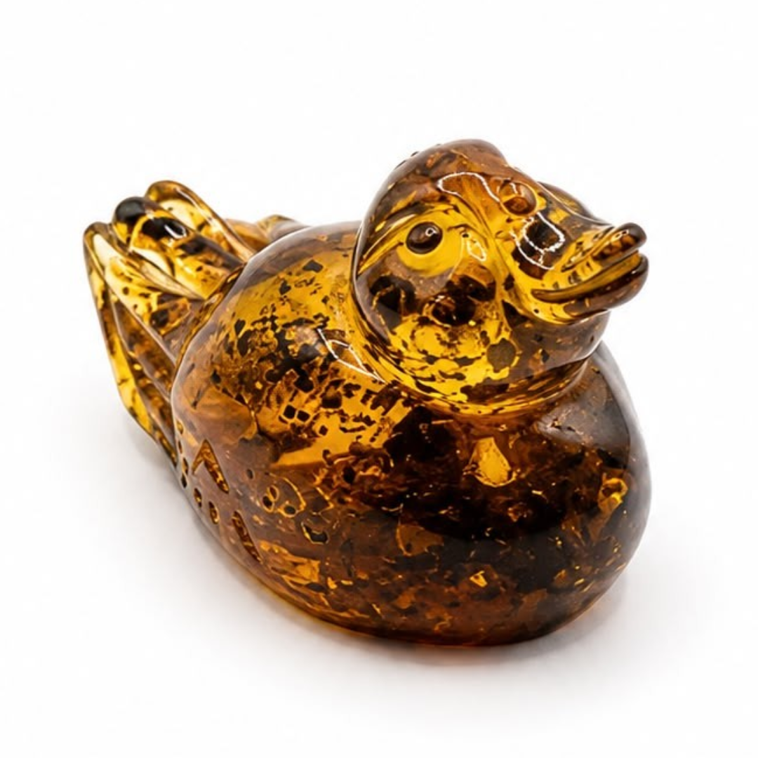 Green and honey Baltic amber duck figurine