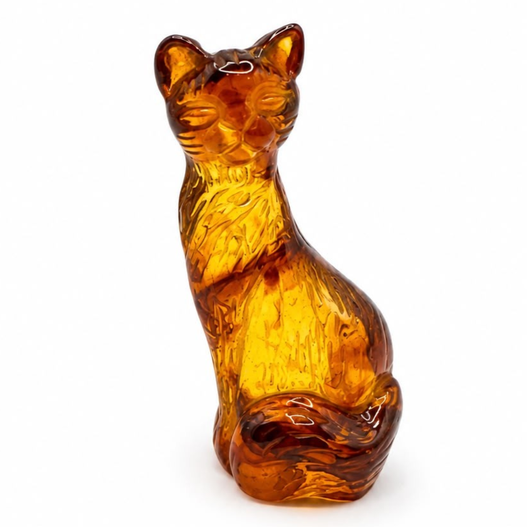 Cognac Baltic amber cat figurine