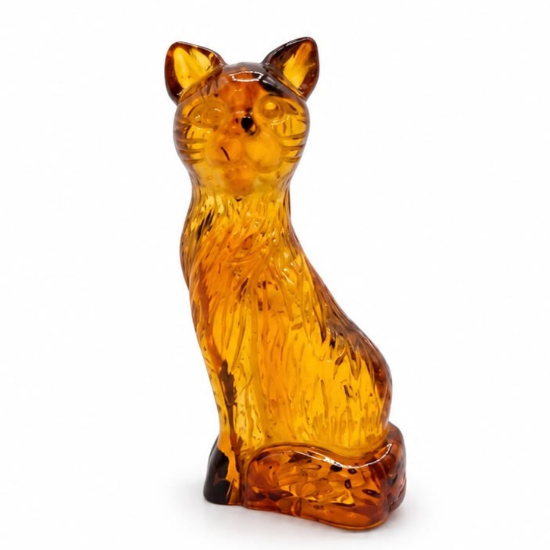 Cognac Baltic amber cat figurine