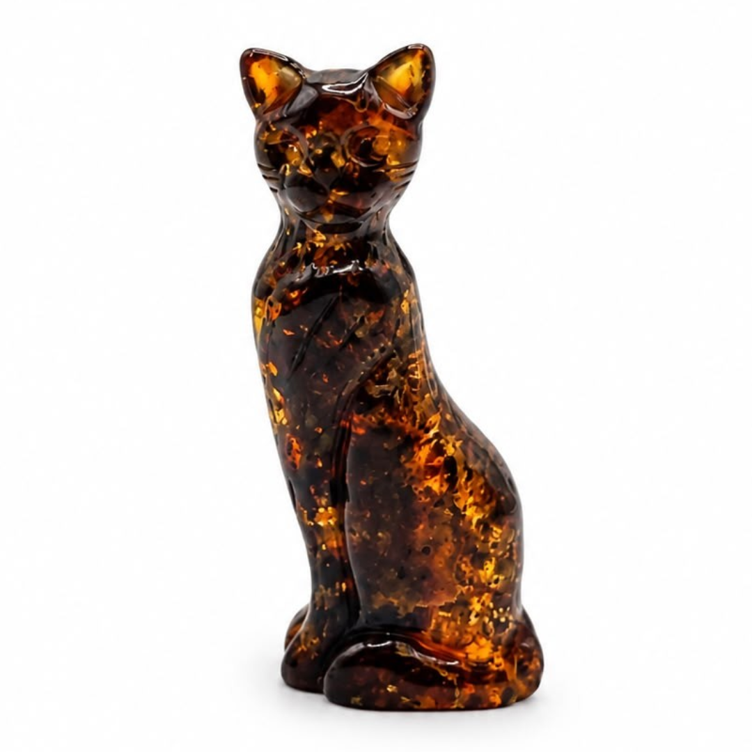 Green Baltic amber cat figurine