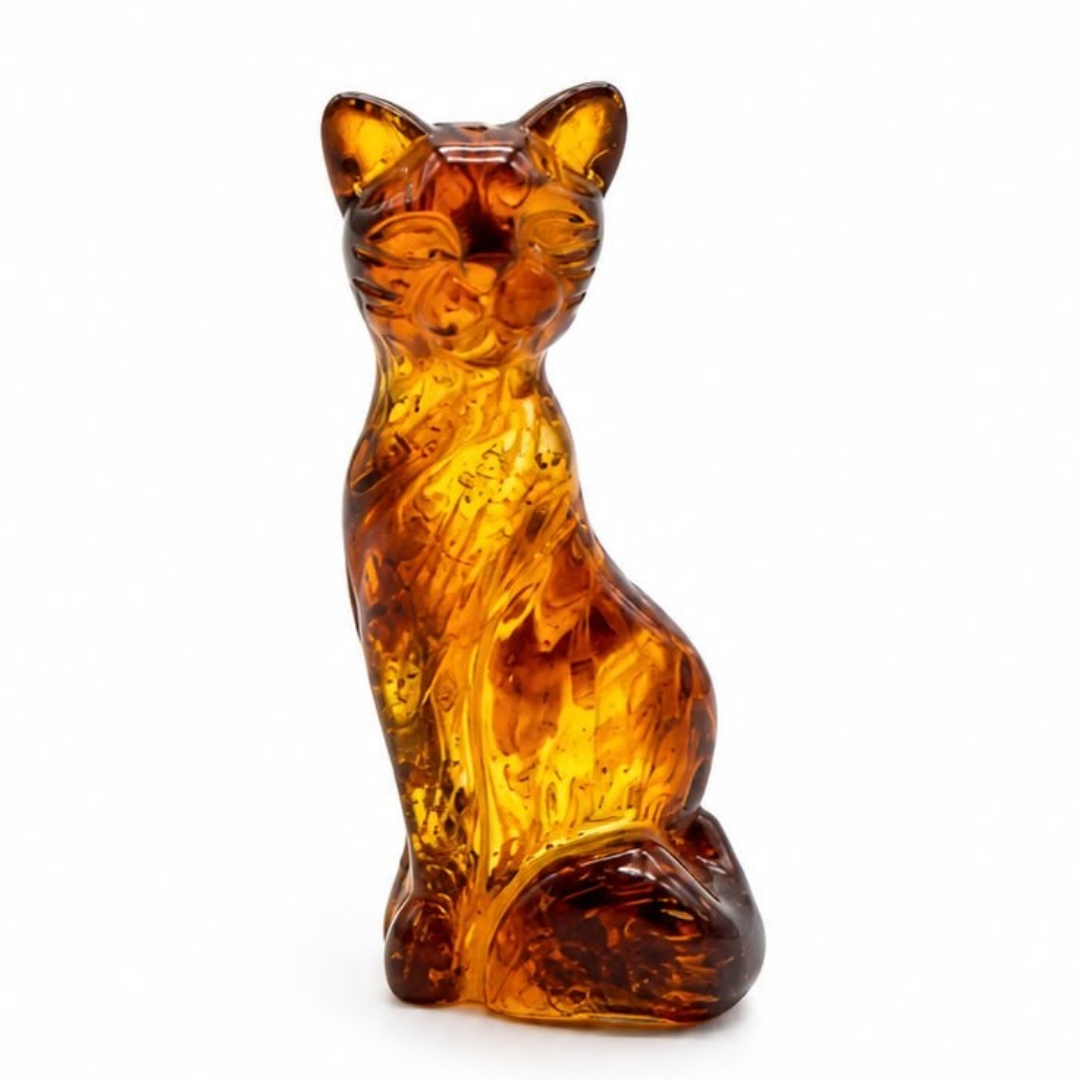 Cognac Baltic amber cat figurine