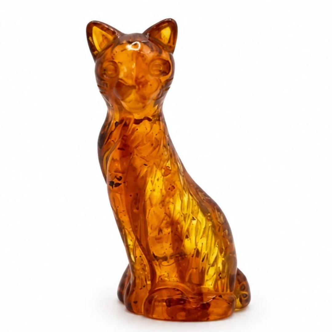 Cognac Baltic amber cat figurine