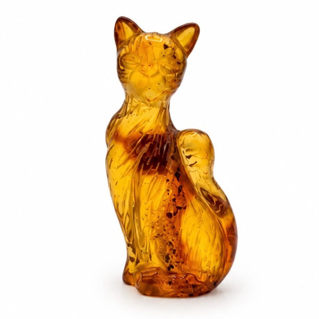 Honey Baltic amber cat figurine
