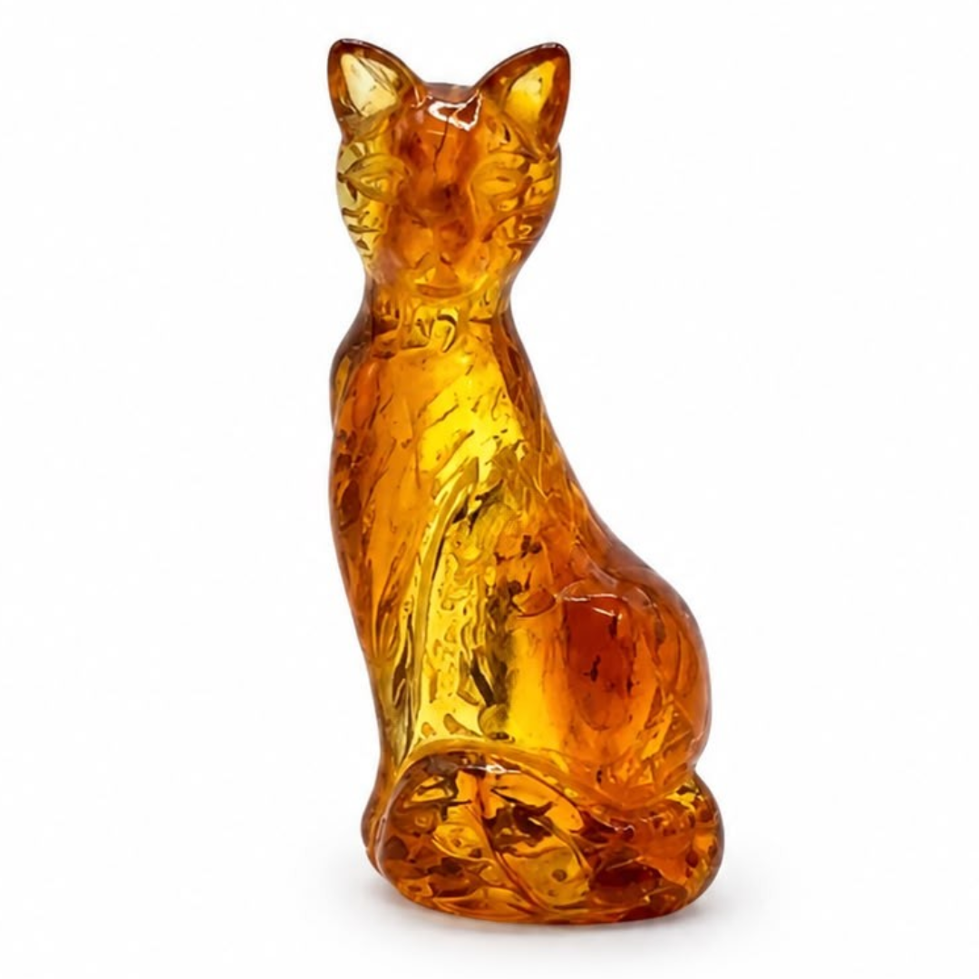 Honey Baltic amber cat figurine