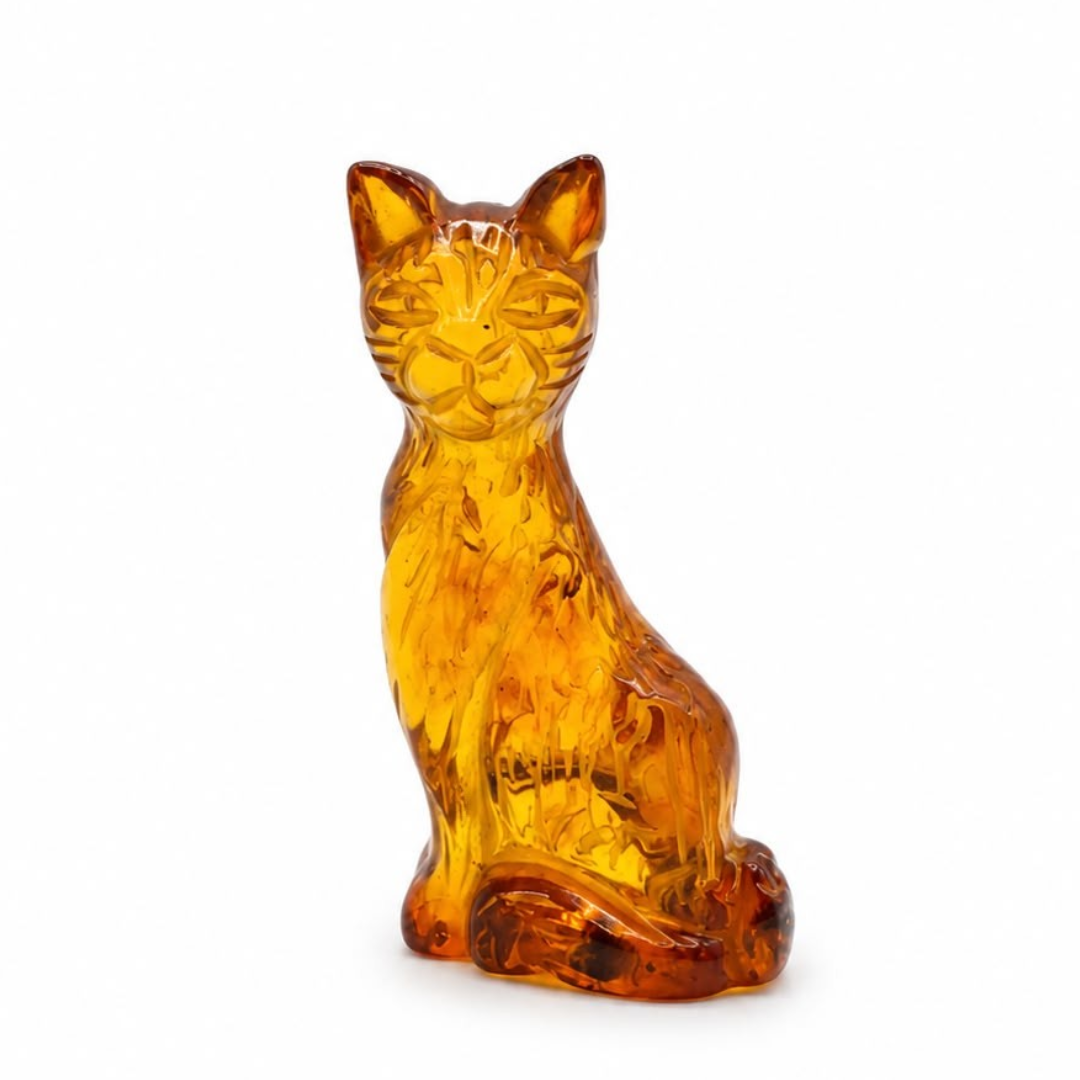 Honey Baltic amber cat figurine