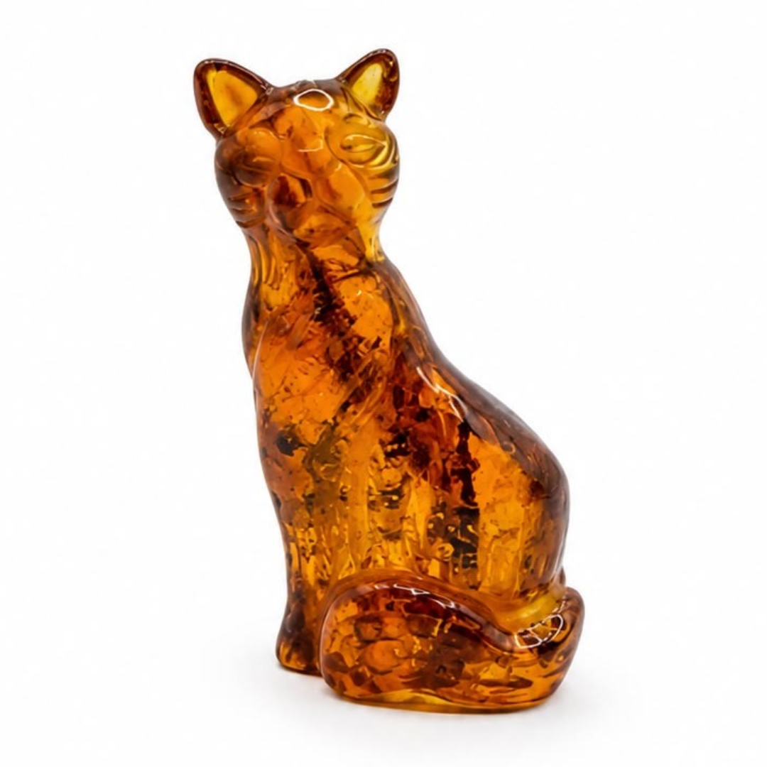 Cognac Baltic amber cat figurine