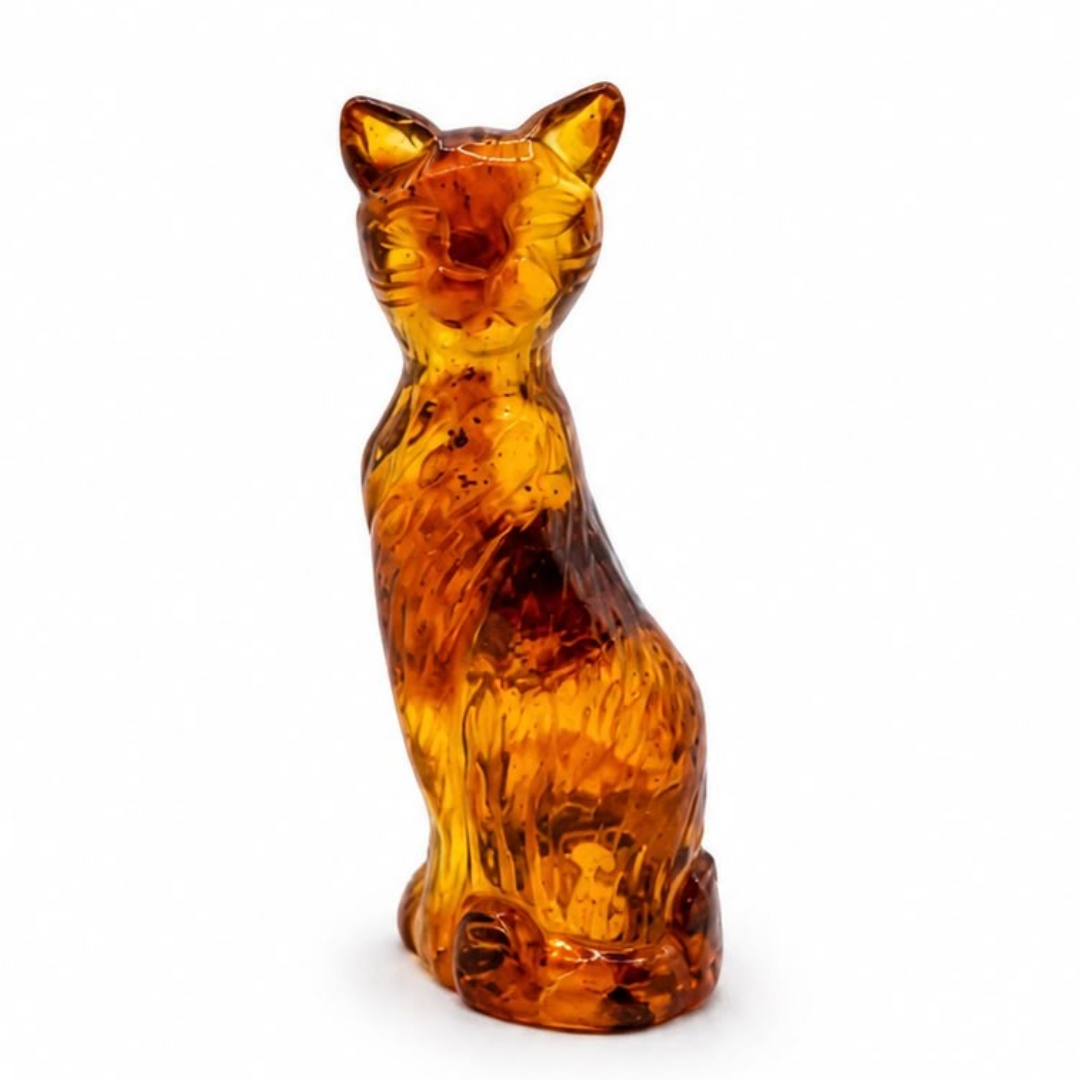 Cognac Baltic amber cat figurine
