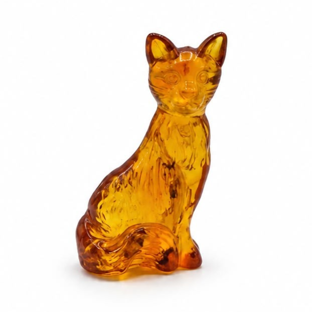 Honey Baltic amber cat figurine