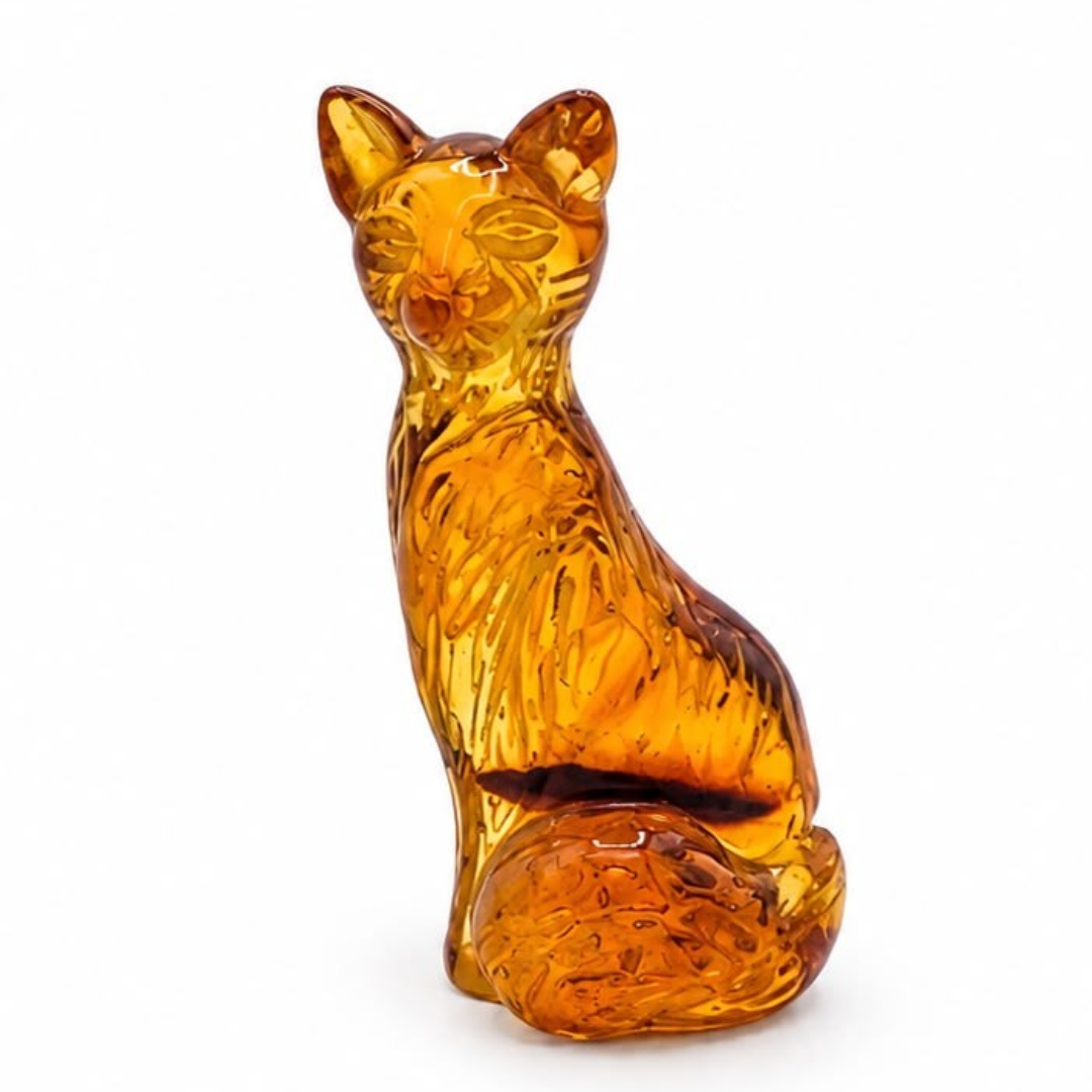 Honey Baltic amber cat figurine