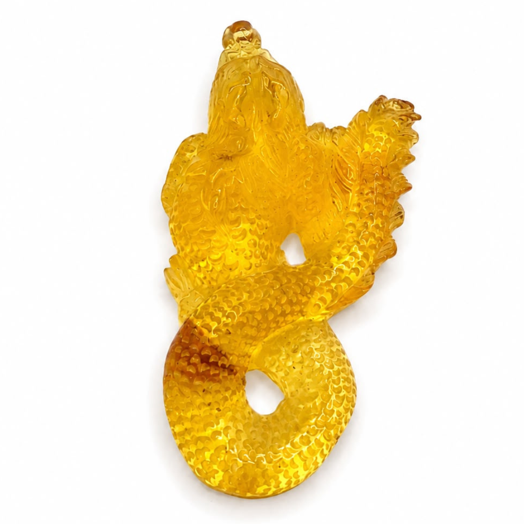 Honey Baltic amber dragon figurine, alternate view