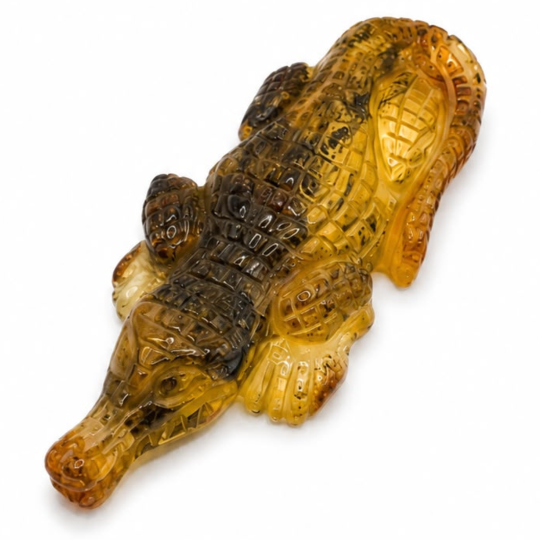 Green Baltic amber crocodile figurine