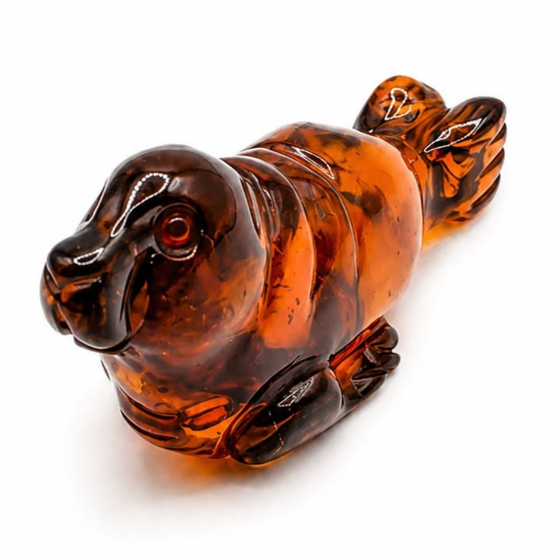 Cognac Baltic amber seal figurine