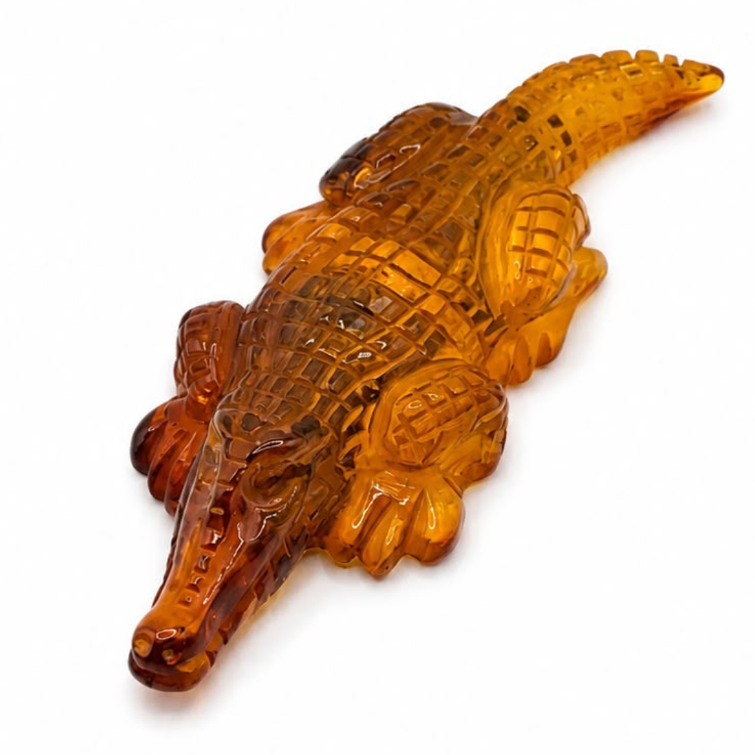 Cognac Baltic amber crocodile figurine