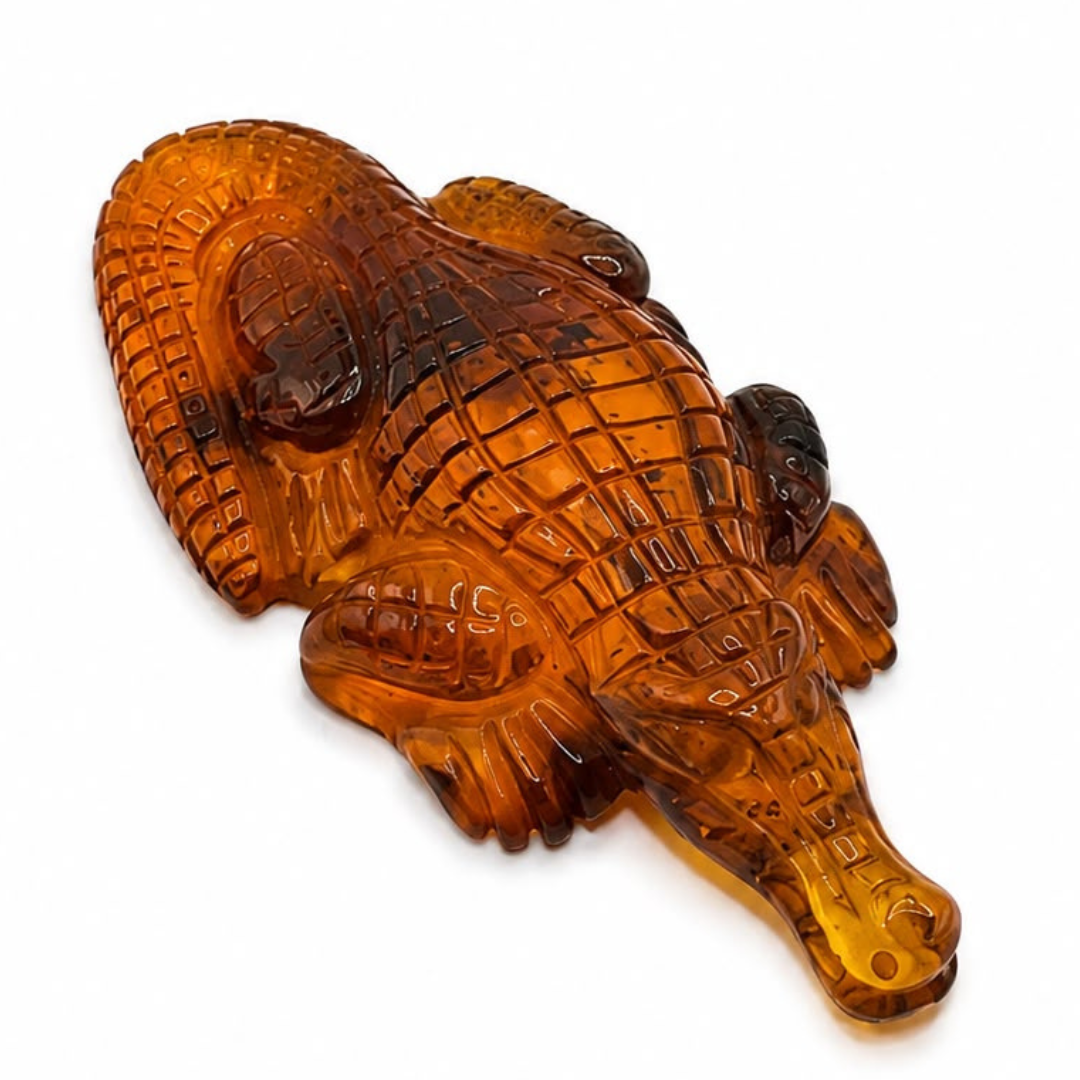 Cognac Baltic amber crocodile figurine