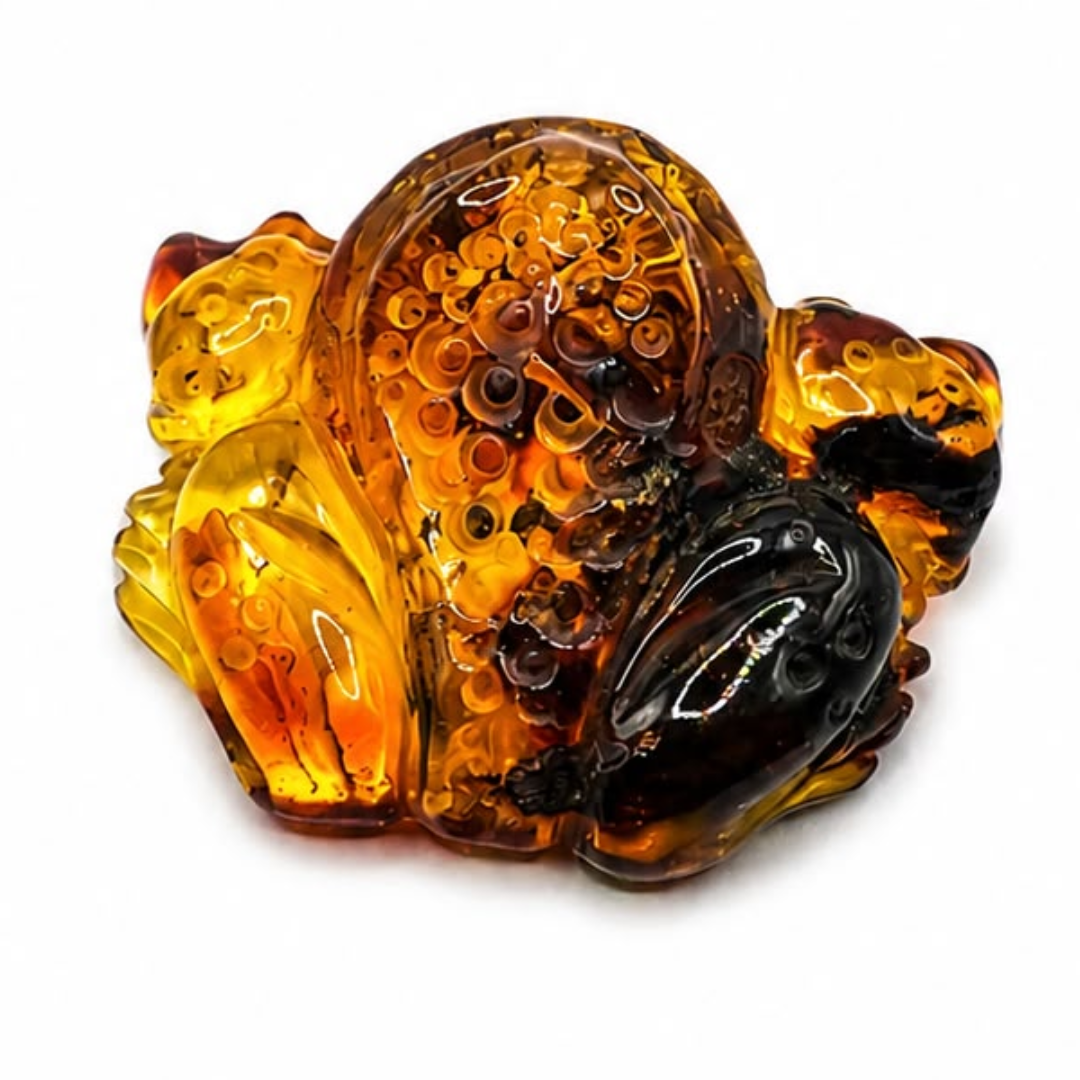 Honey and cognac Baltic amber frog figurine