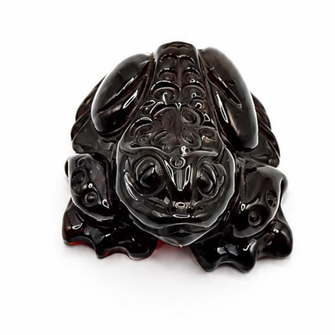 Dark cherry Baltic amber frog figurine