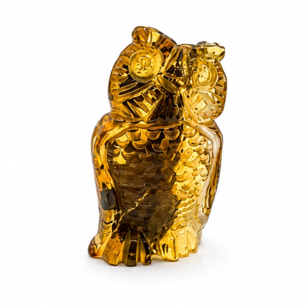 Green Baltic amber owl figurine