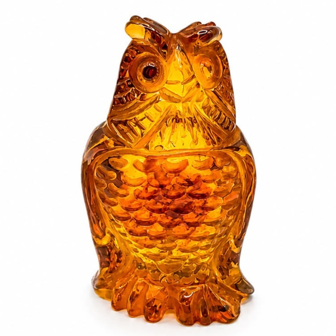 Cognac Baltic amber owl figurine
