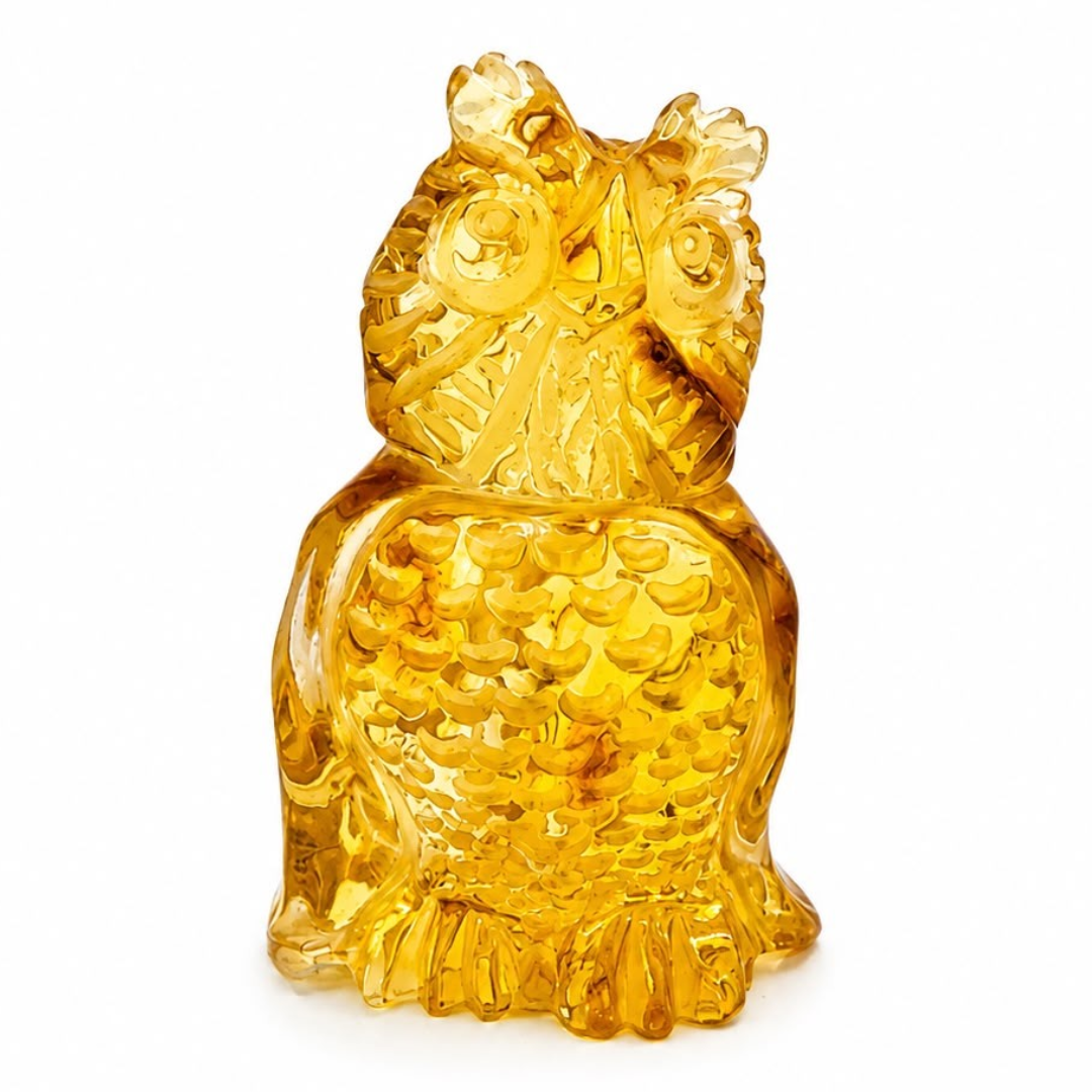Honey Baltic amber owl figurine