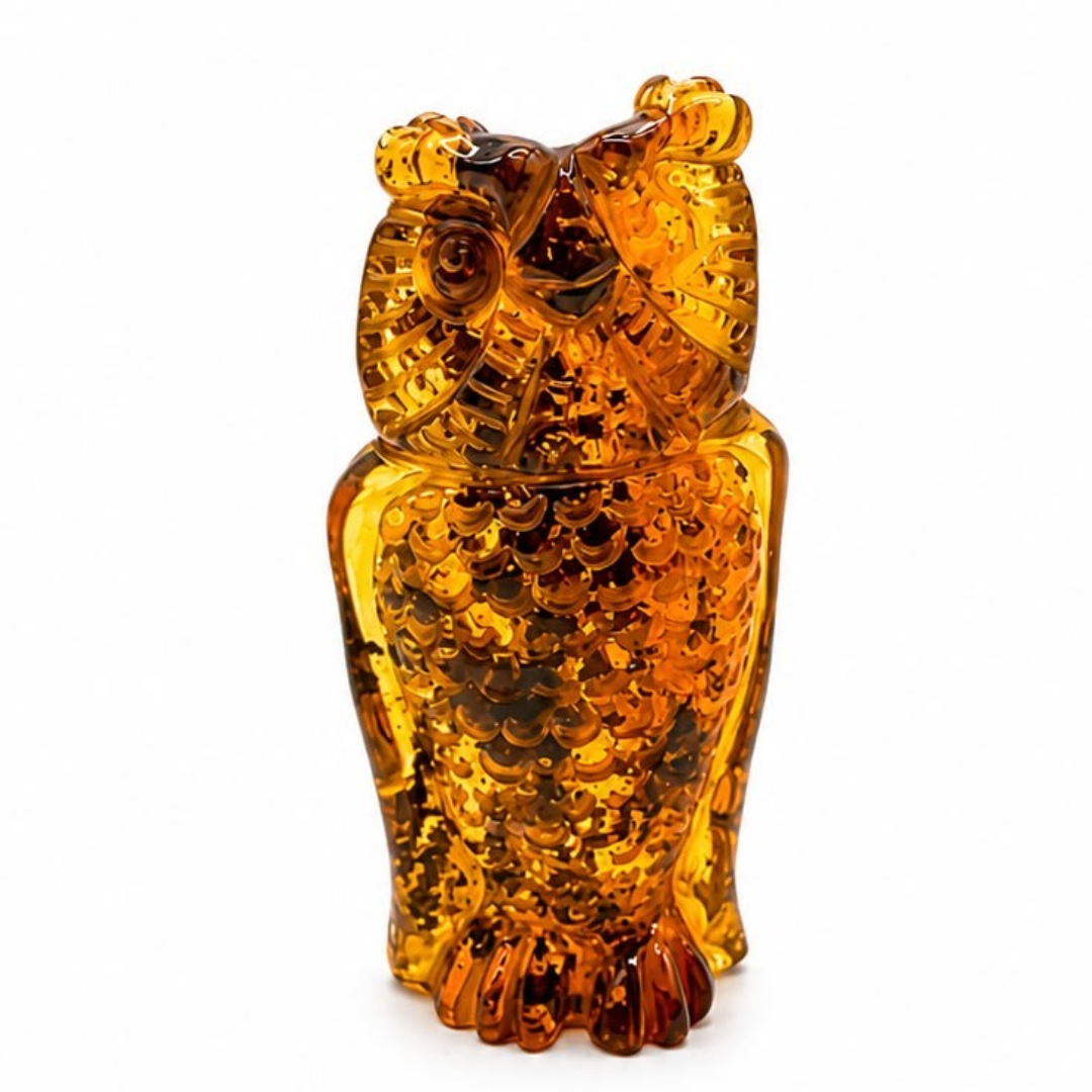 Cognac Baltic amber owl figurine