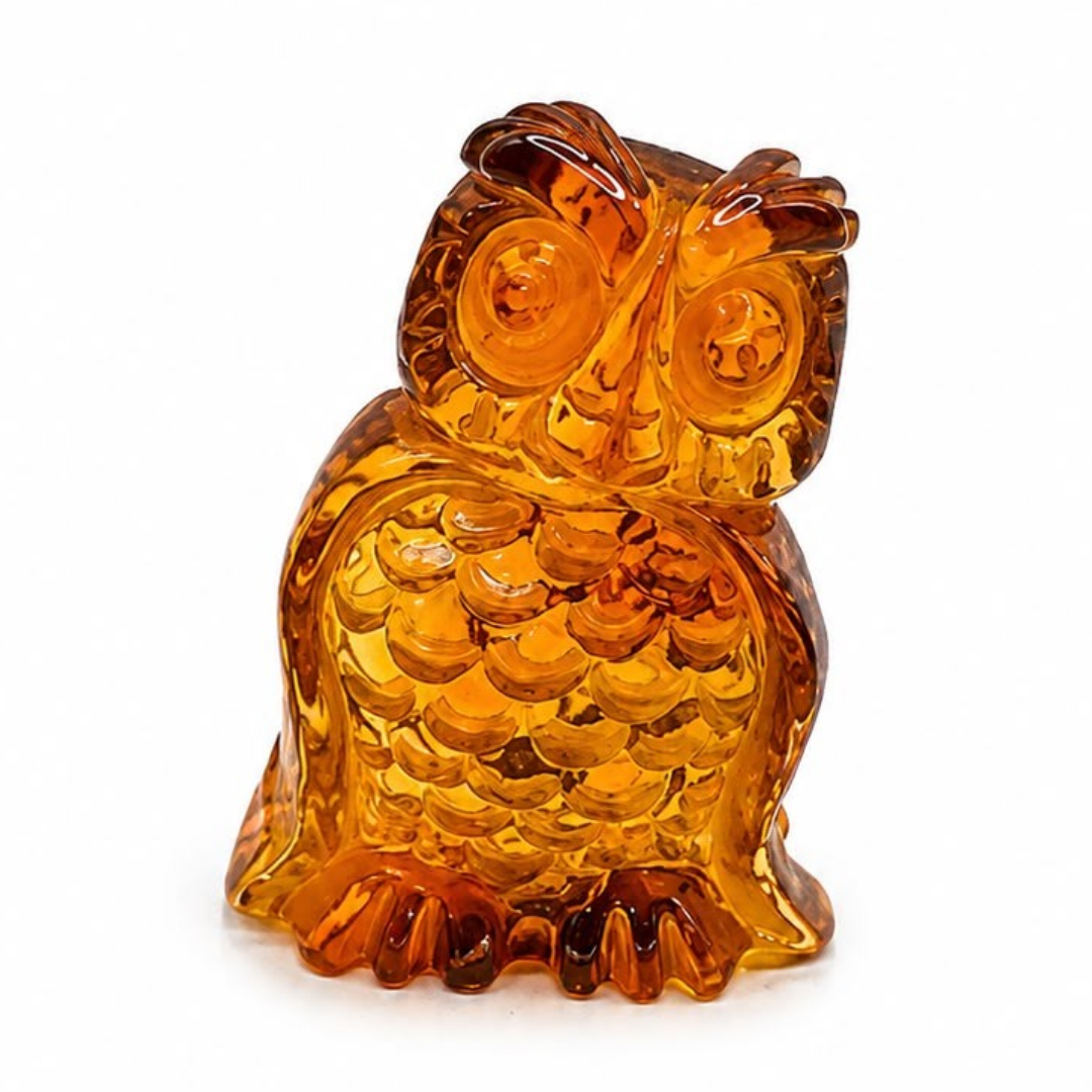 Cognac Baltic amber owl figurine