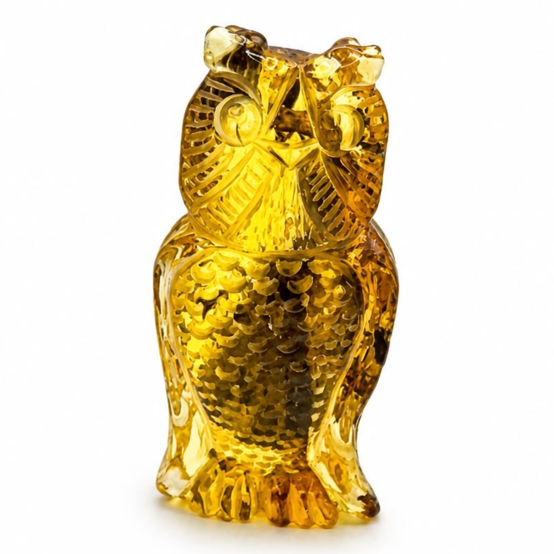 Green Baltic amber owl figurine