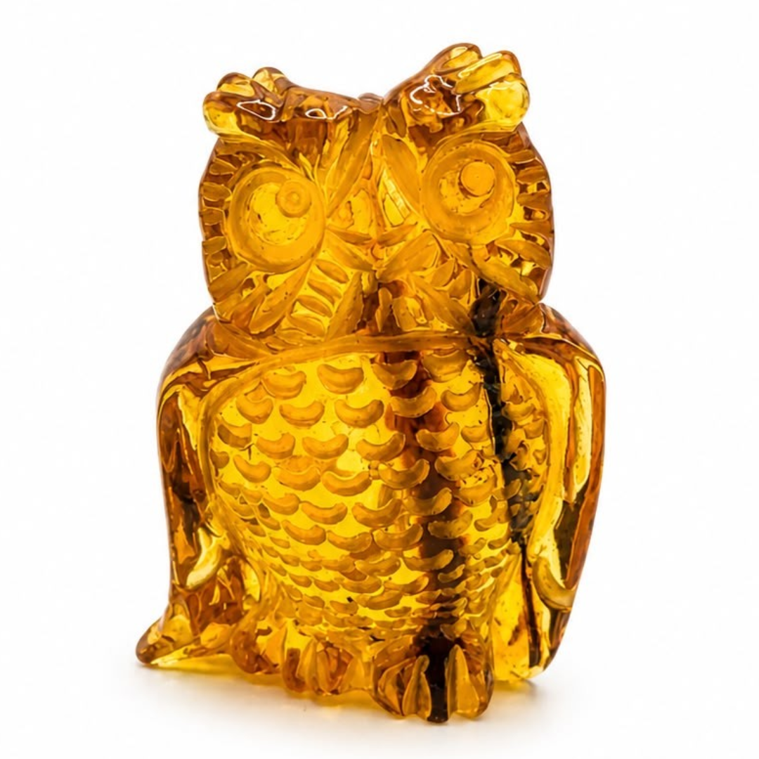 Cognac Baltic amber owl figurine