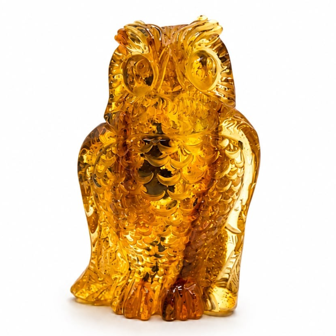 Honey Baltic amber owl figurine