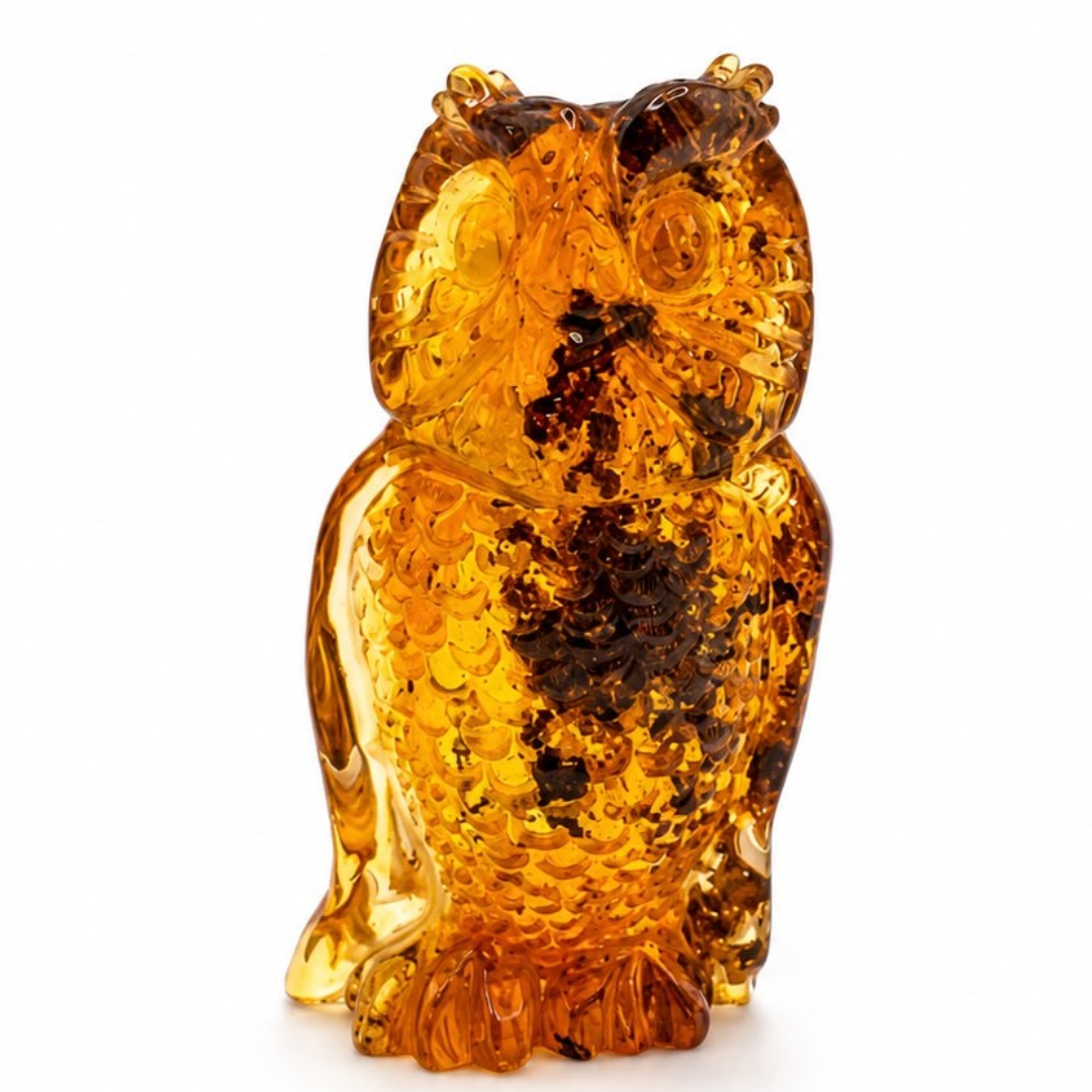Cognac Baltic amber owl figurine