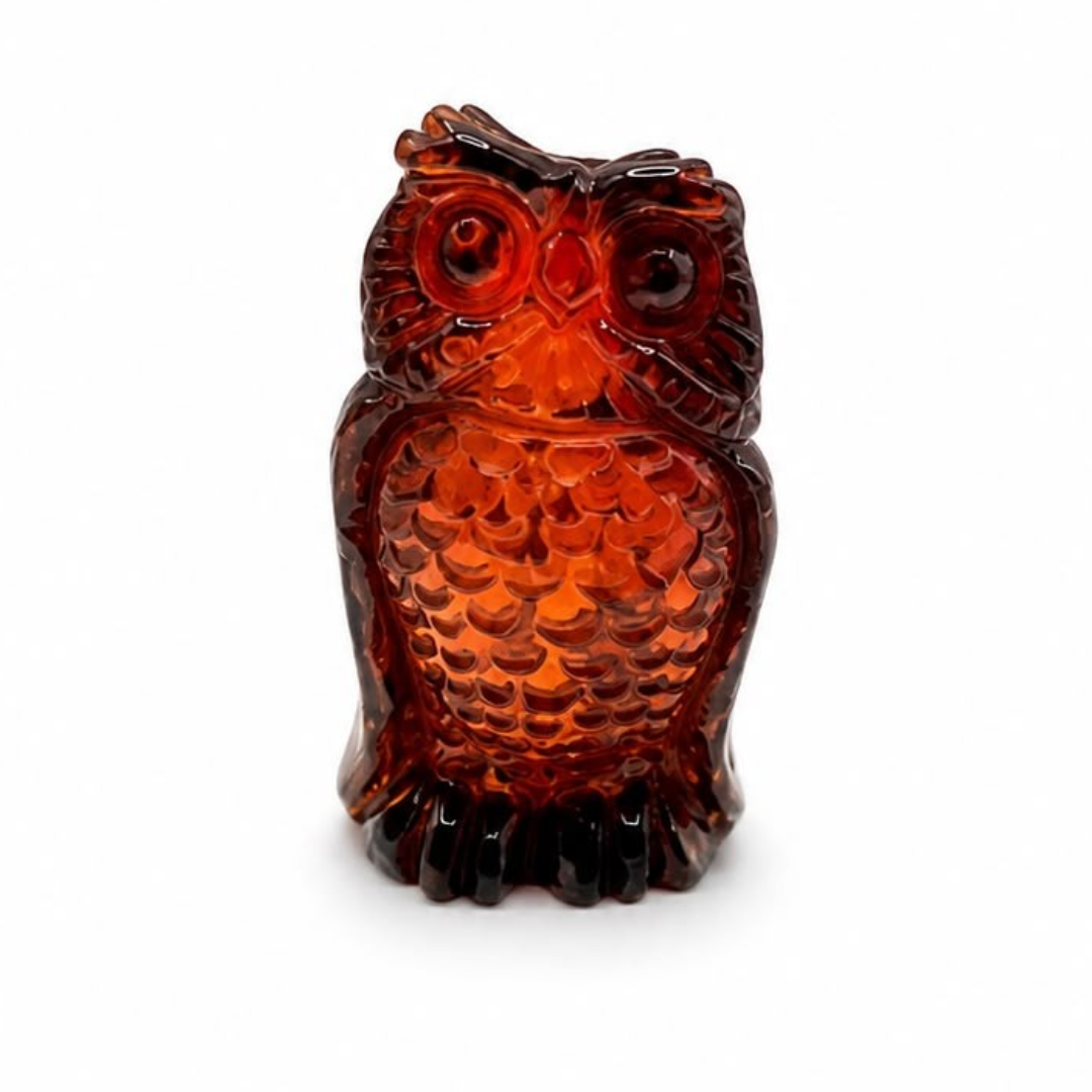 Cherry Baltic amber owl figurine