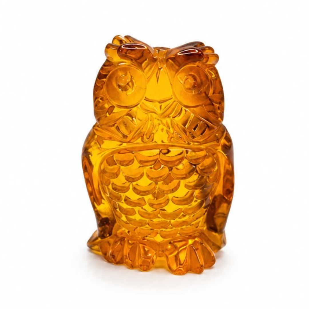 Honey Baltic amber owl figurine