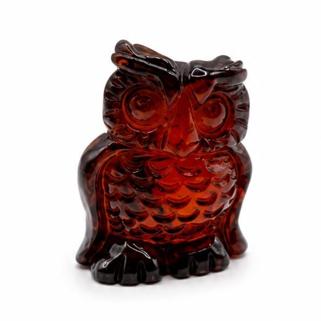 Cherry Baltic amber owl figurine