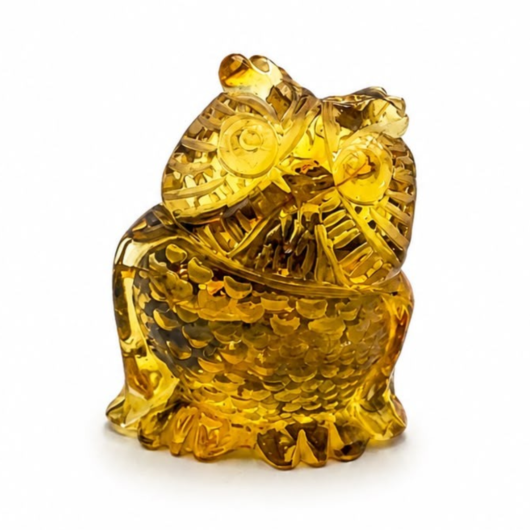 Green Baltic amber owl figurine