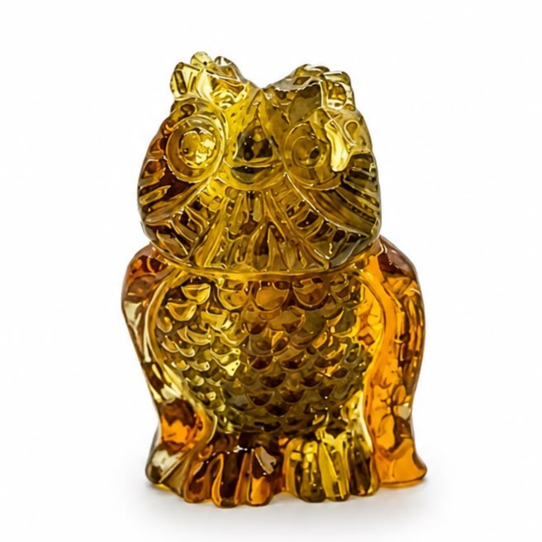 Green Baltic amber owl figurine