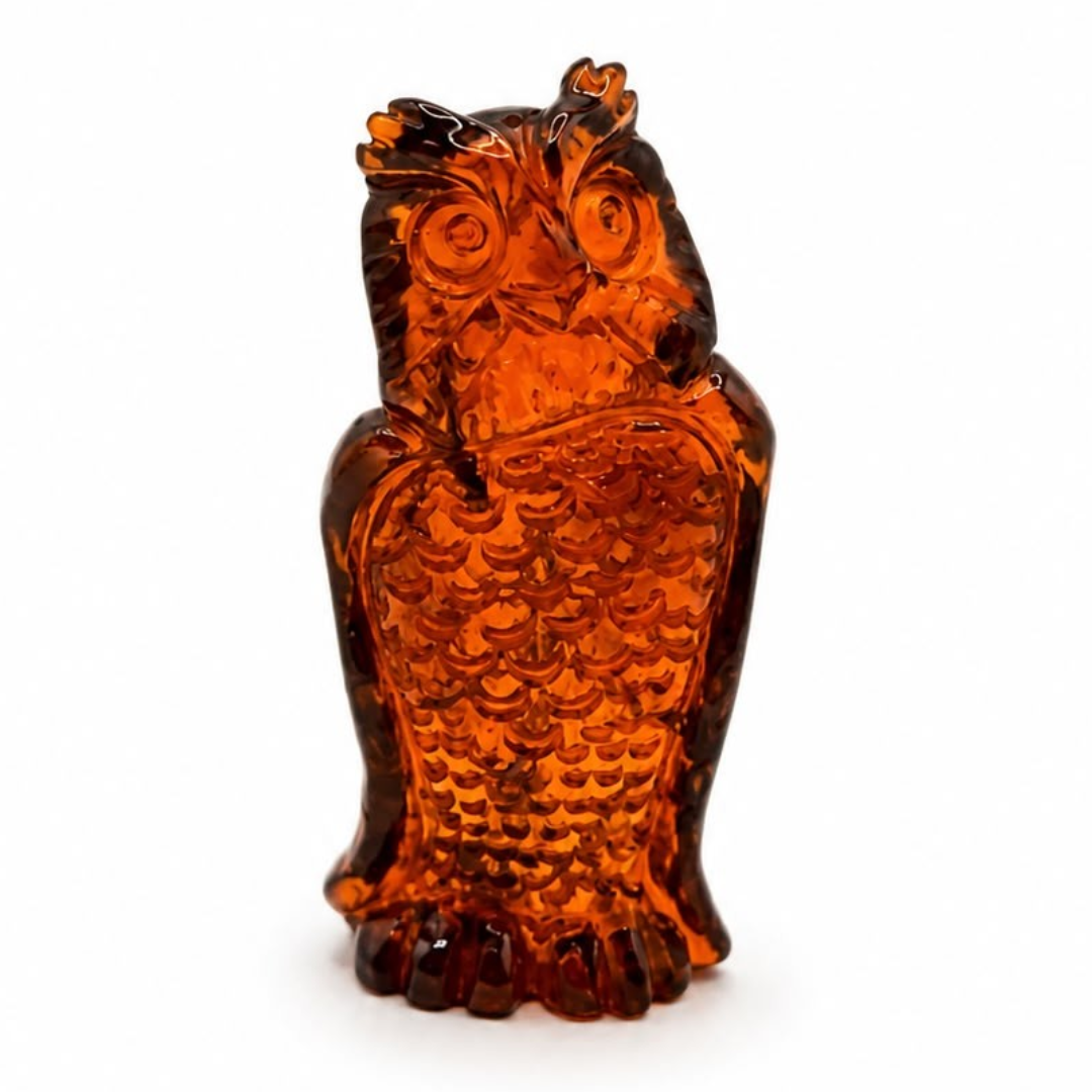 Cognac Baltic amber owl figurine