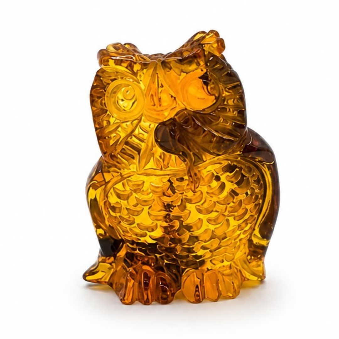Honey Baltic amber owl figurine