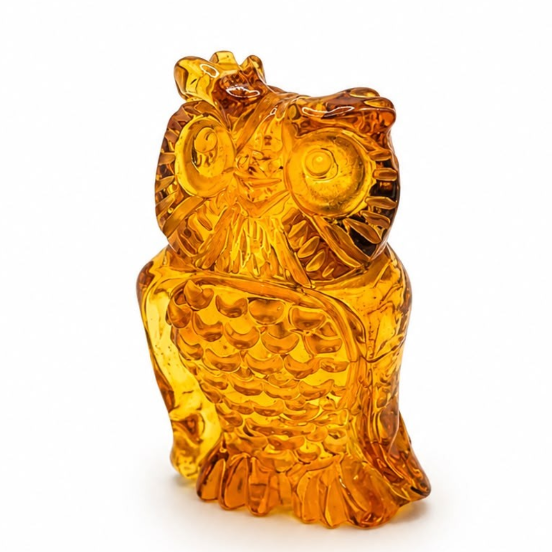 Honey Baltic amber owl figurine