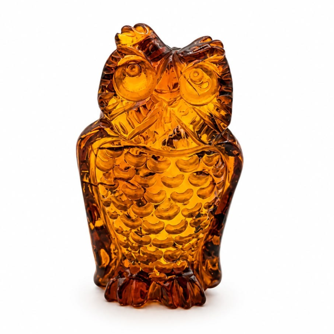 Cognac Baltic amber owl figurine
