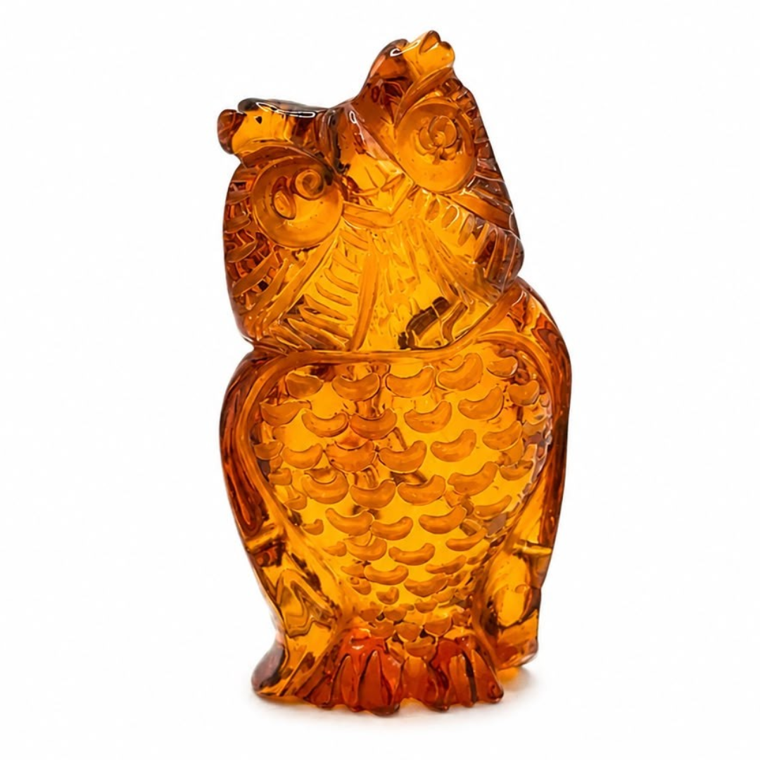 Honey Baltic amber owl figurine