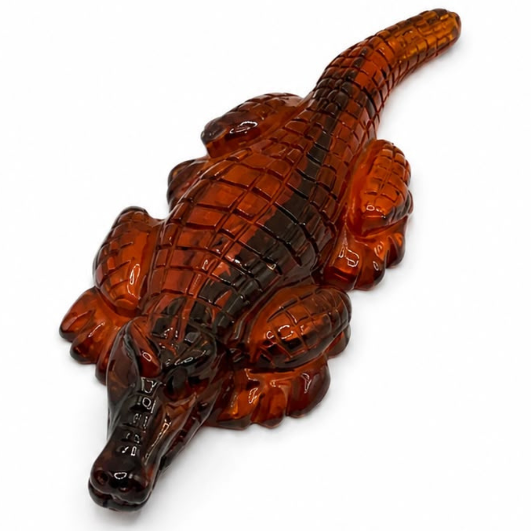 Cognac Baltic amber crocodile figurine