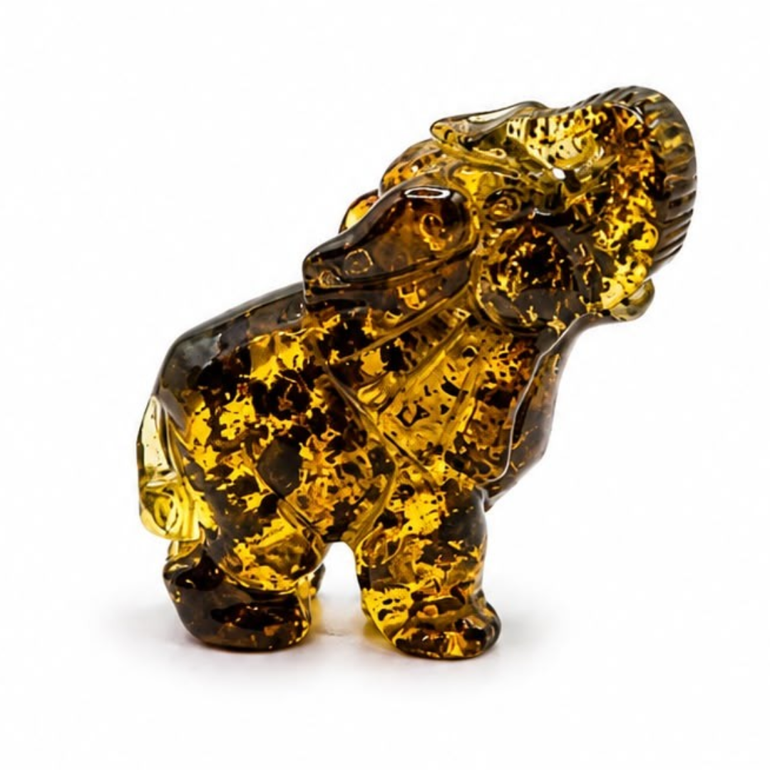Green Baltic amber elephant figurine